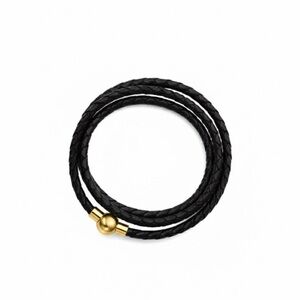 Linx Triple Wrap Black Leather Braided Cord Bracelet with Gold Magnetic Clasp